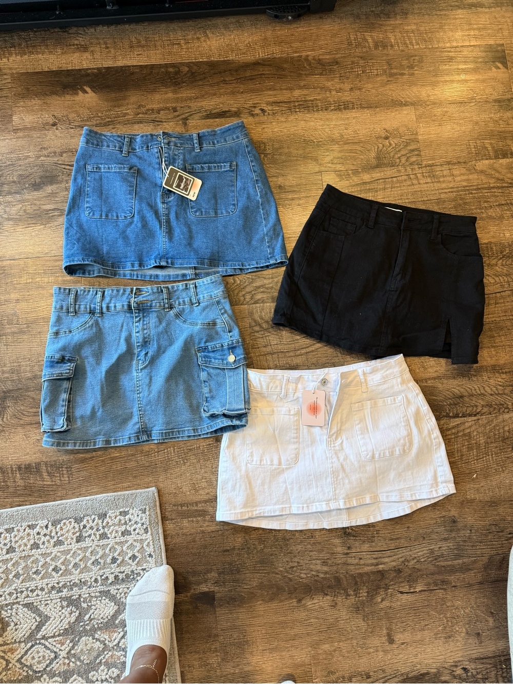 Mixed Women's Denim and Cotton Skorts - Blue, Light Blue, Black, White